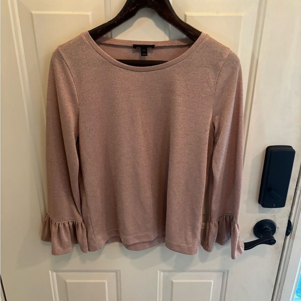 J. Crew Women's Blouse with Ruffle Sleeves - Rose Gold - Picture 2 of 4